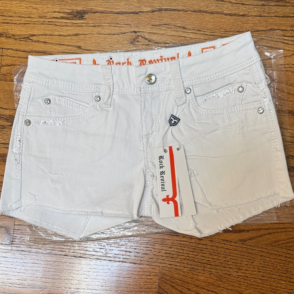 Rock Revival White Shorts with Logo Detail